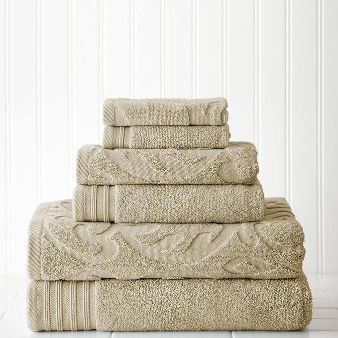 Modern Threads 6 Piece Jacquard/Solid Towel Set-Medallion Swirl Taupe by ModernThreads
