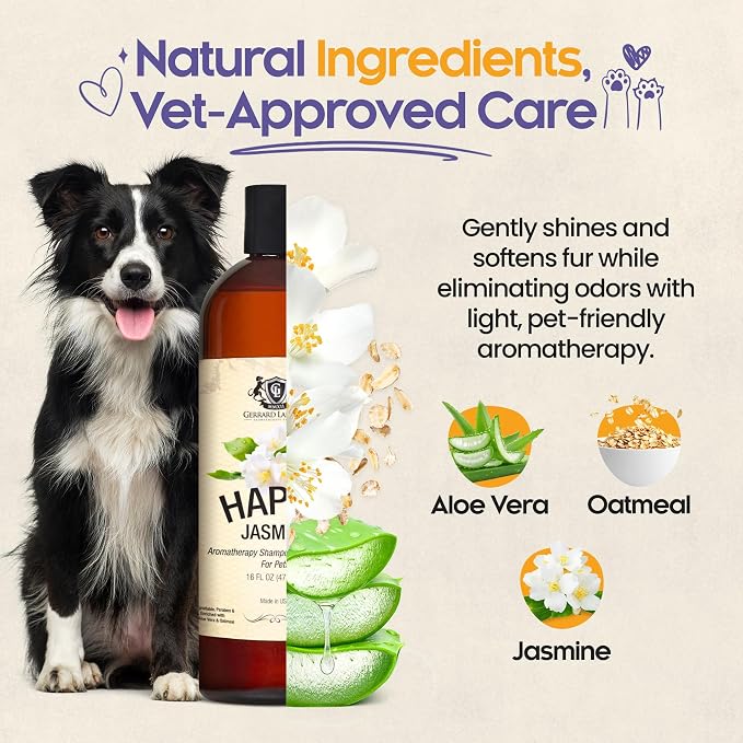 Dog Shampoo and Conditioner Itchy Skin Relief Happy Jasmine 16oz Hypoallergenic - Image 3
