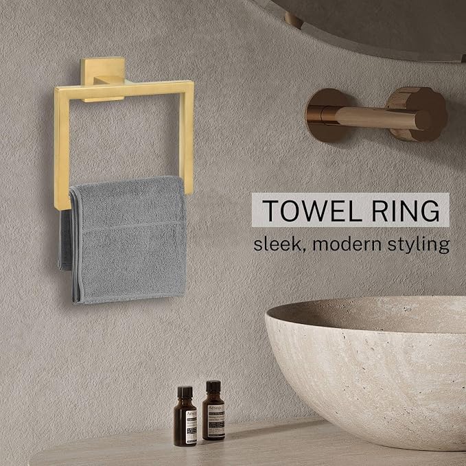 2-Piece Brushed Gold Towel Ring, Square Hand Towel Holder, Stainless Steel - Image 5