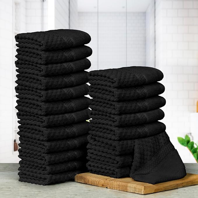 Ample Decor Washcloth Set of 20 Black 100% Cotton - Image 2