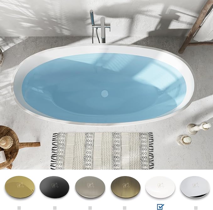 FerdY Tahiti 67" Freestanding Bathtub Elegant Oval Shape, Glossy White Double - Image 4