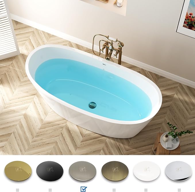 FerdY Naha Elite 59" Acrylic Freestanding Bathtub, Curve Edge Freestanding - Image 3
