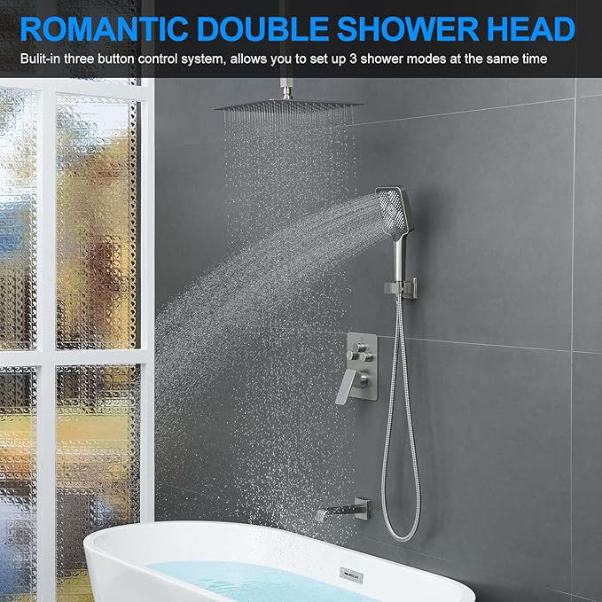 Bathtub Shower Faucet Set with Pressure Balance Valve, Brushed Nickel - Image 2