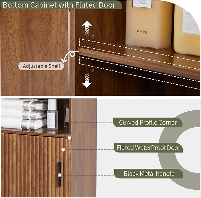 68" Tall Bathroom Storage Cabinet, Narrow Fluted Tower Cabinet - Image 4