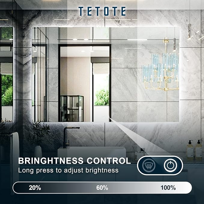 TETOTE 55 x 36 Inch LED Mirror Bathroom Backlit, Anti Fog, Vanity Lighted Mirror - Image 4