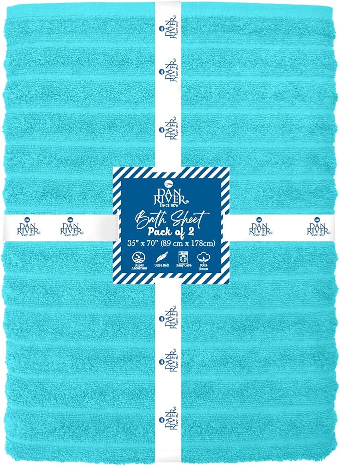DAN RIVER Pack of 2 Bath Sheet 35x70 Inches, Ribbed Jumbo Bath Sheets - Image 2