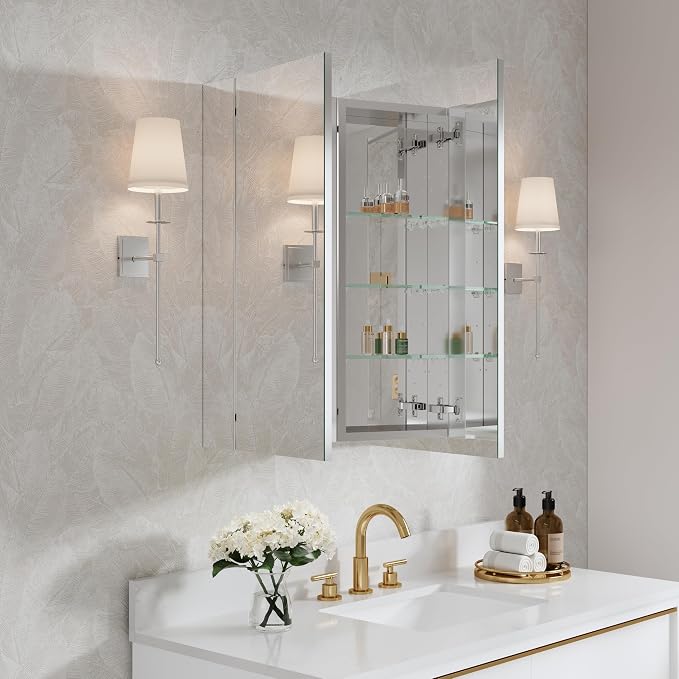 WELLFOR 32" x 30" Rectangle Medicine Cabinet Mirror, Surface Mount or Recessed - Image 11