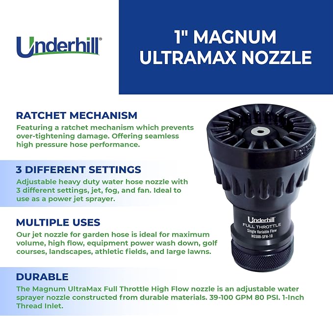Underhill Magnum UltraMax Full Throttle High Flow Garden Water Hose Nozzle - Image 3