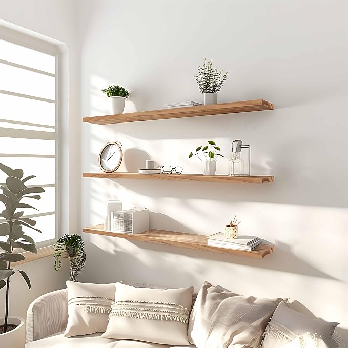 36 Inch Floating Shelves for Wall Rustic Light Wood Wall Shelves for Bedroom - Image 2