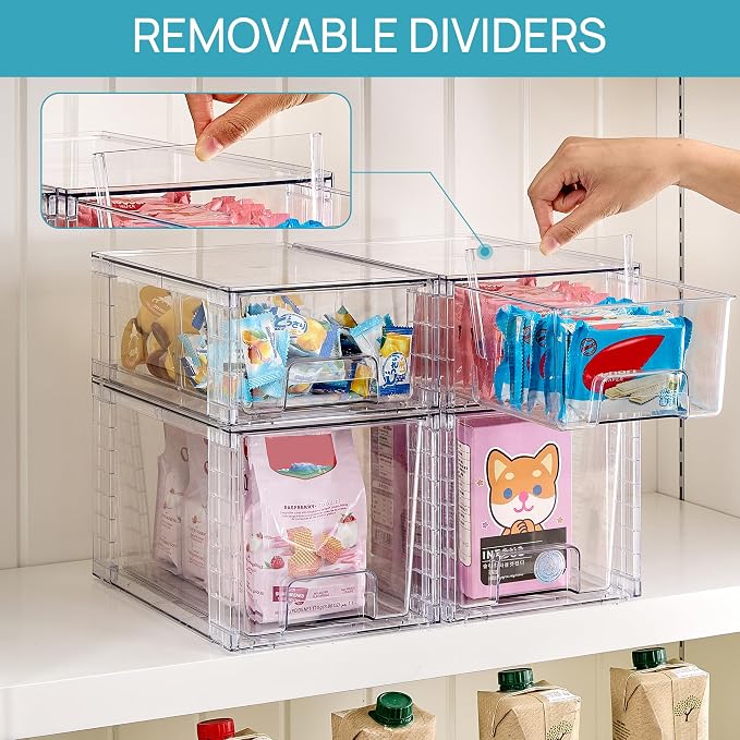 Vtopmart 4 Pack Clear Stackable Storage Drawers, Plastic Drawers - Image 6