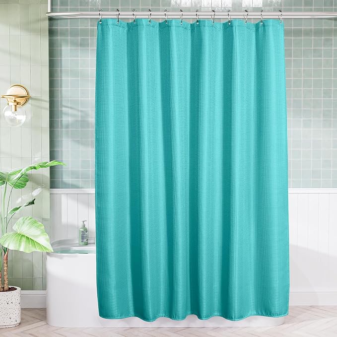 AmazerBath Teal Shower Curtain Waffle Textured, Turquoise Shower Curtains - Image 8