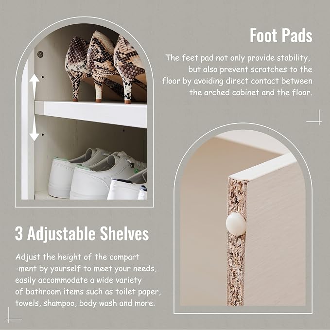 67" Tall Arched Bathroom Storage Cabinet, 8-Tier Modern Farmhouse Storage - Image 4