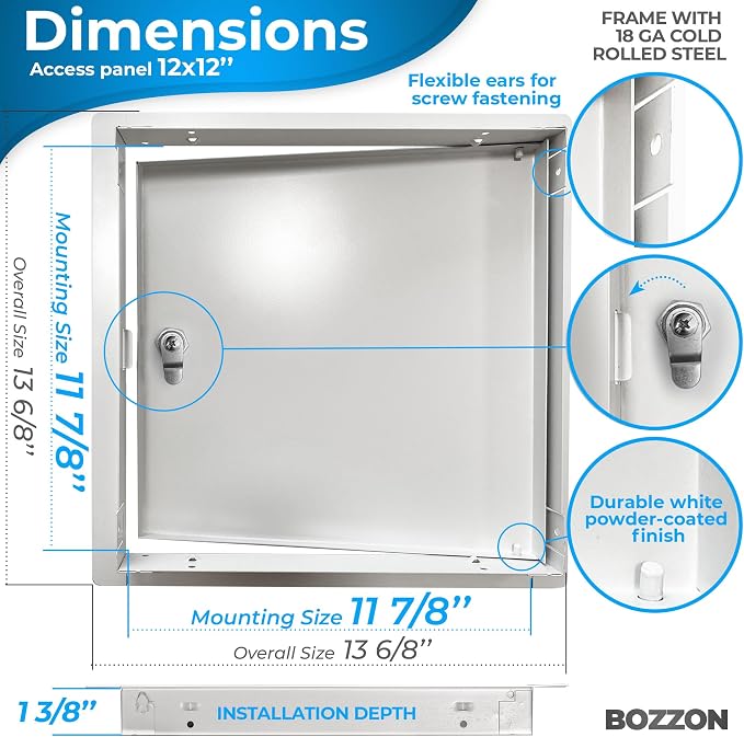 BOZZON Access Panel for Drywall 12 x 12 inch – Metal Door - Image 2