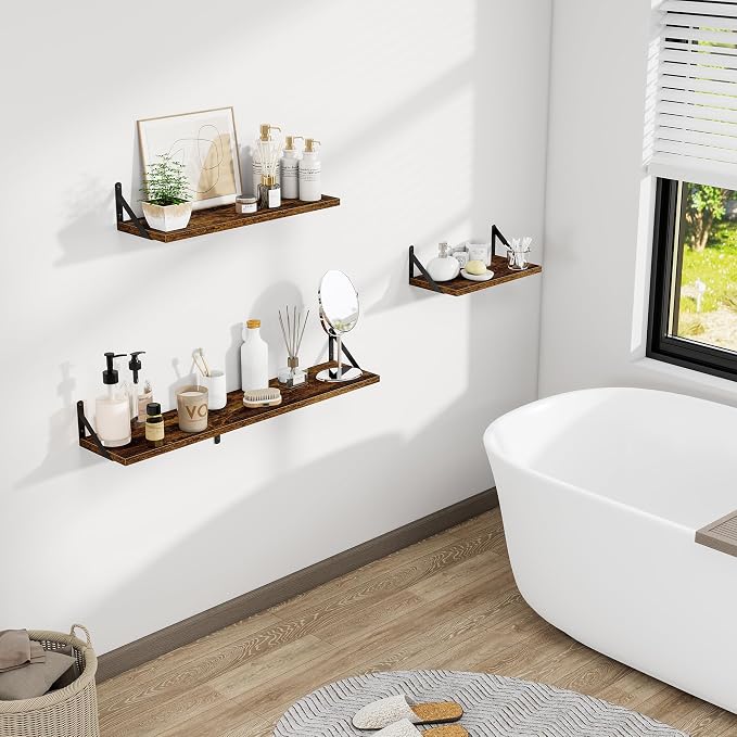 Dreamland Dark Brown Floating Shelves, 24W x 8D Wall Mounted Shelves Set of 2 - Image 2