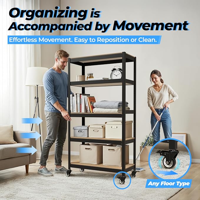 HOMEDANT House 24.4" 5-Tier Metal Rolling Cart Shelf Rack Casters Heavy Duty - Image 6