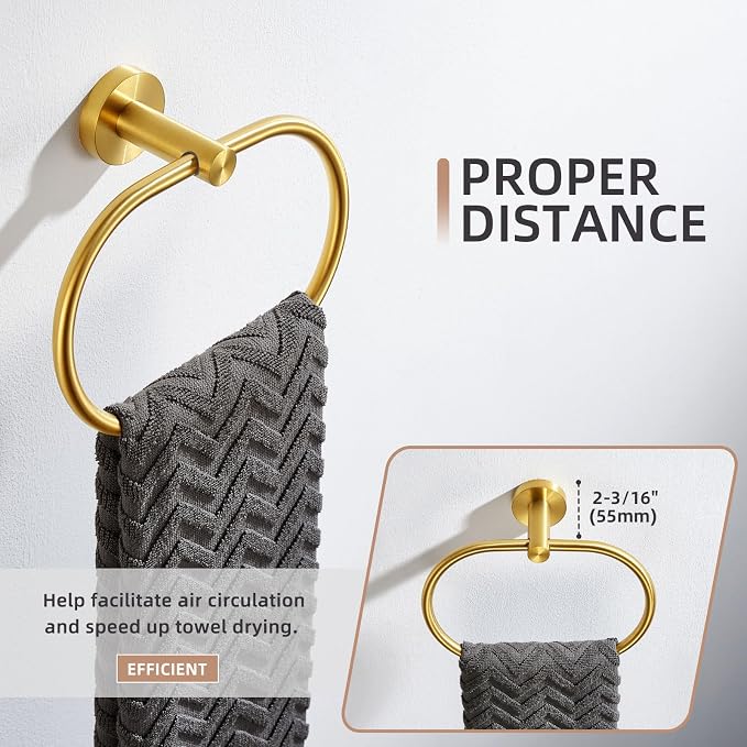 Angle Simple Towel Ring Brassy Gold, SUS 304 Stainless Steel Swivel Hand Towel - Image 7