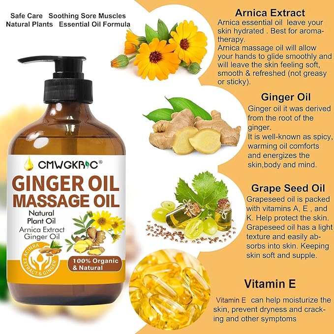 Ginger Oil, Ginger Massage Oil for Lymphatic Drainage, Natural Body Oil for Skin - Image 2