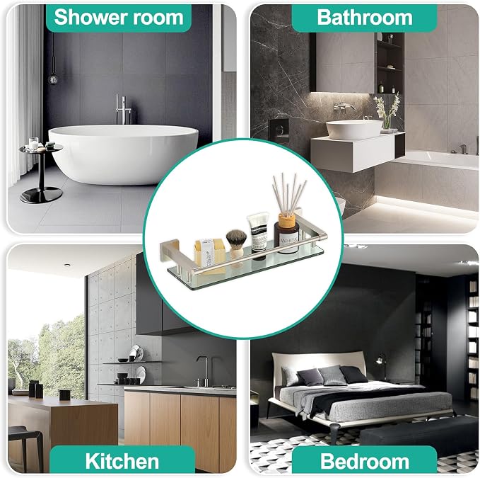 Glass Shelves for Bathroom, 16IN Brushed Nickel Bathroom Shelves for Wall - Image 6