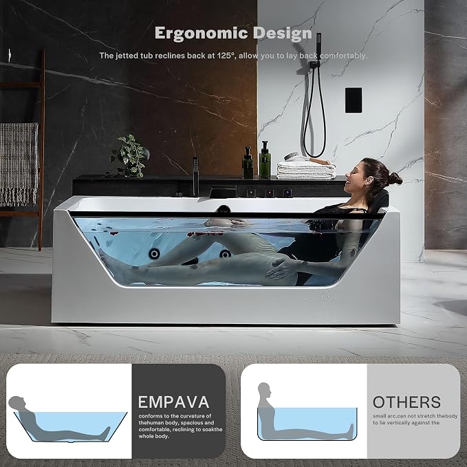 Empava Acrylic Whirlpool Bathtub, 71-Inch Jetted Bathtub - Image 2
