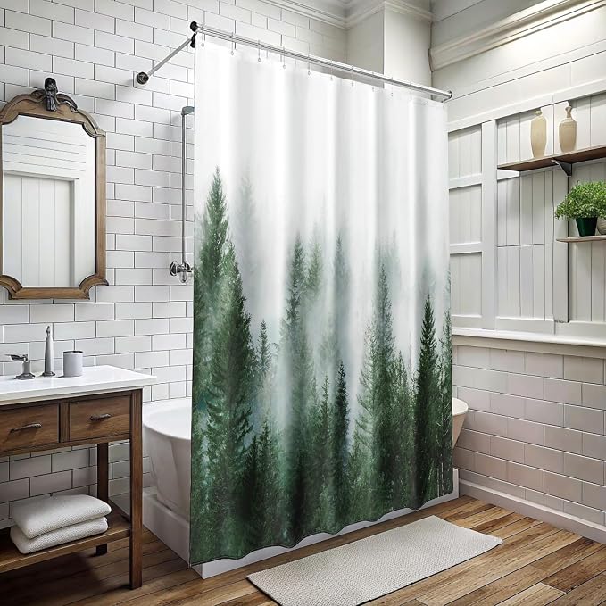 ORTIGIA 78 Inch Green Misty Forest Shower Curtain - Image 9