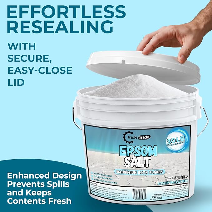 Epsom Salt Bath Soak 30 lb Bucket – Unscented, Pure Epsom Salt Bulk Crystals - Image 7