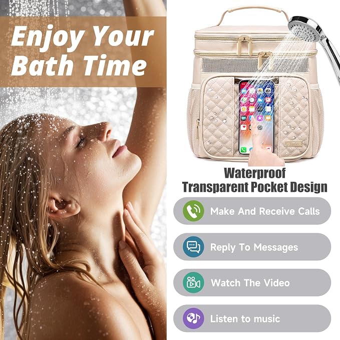 Large Leather Toiletry Bag for Women Men, Bathroom Bag, Water Resistant Shower - Image 3