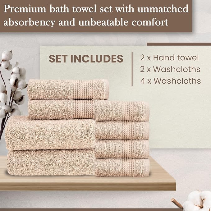 HALLEY Turkish Cotton Towels 2 Bath Towels 2 Hand Towels 4 Washcloths, Super - Image 2