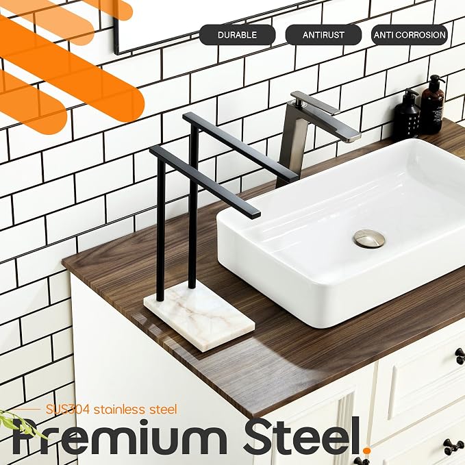 Towel Racks Matte Black Free Standing 2-Tier Hand Towel Holder - Image 6