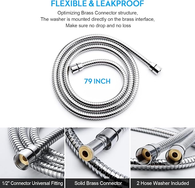 Shower Hose, 79 Inches Extra Long Stainless Steel Handheld Shower Head Hose - Image 6