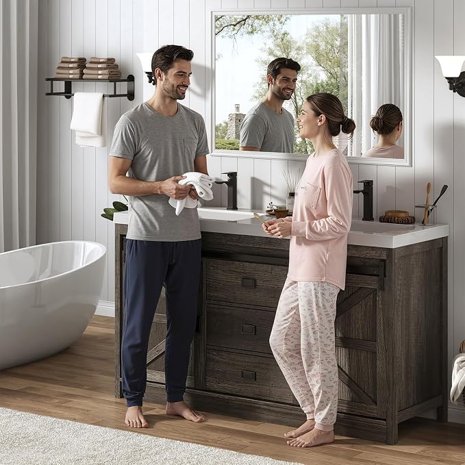 Double Bathroom Vanity with Sink & Faucet & Sewer Pipes, Double Sink Vanities - Image 5