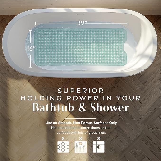 SlipX Solutions Power Grip 39x16 Bathtub & Shower Mat | Premium Non-Slip Bath - Image 3