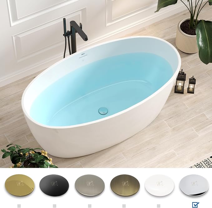 FerdY Tahiti 59" Acrylic Freestanding Bathtub, Elegant Oval Shape Bathtub - Image 4