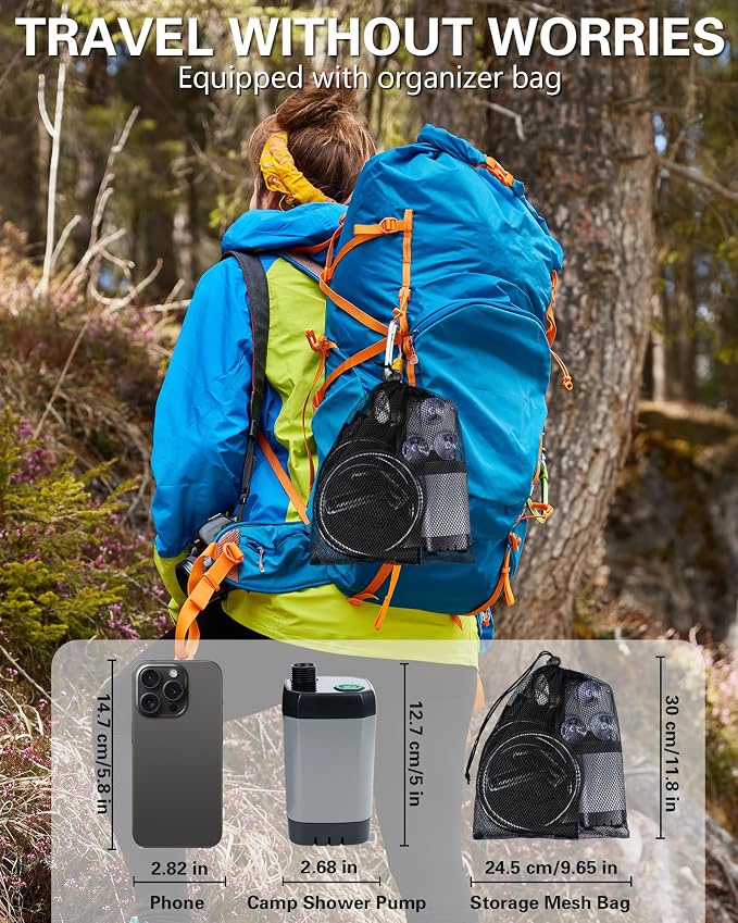 Beviliu Portable Shower for Camping, 6000mAh Rechargeable Camping Shower - Image 6