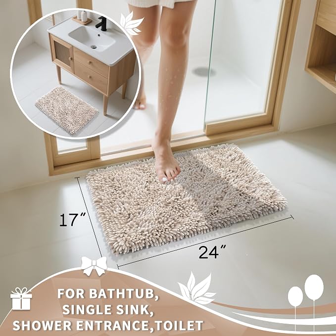 Yimobra Chenille Bathroom Rugs Non Slip, Extra Thick Soft Absorbent Bath Rug - Image 2