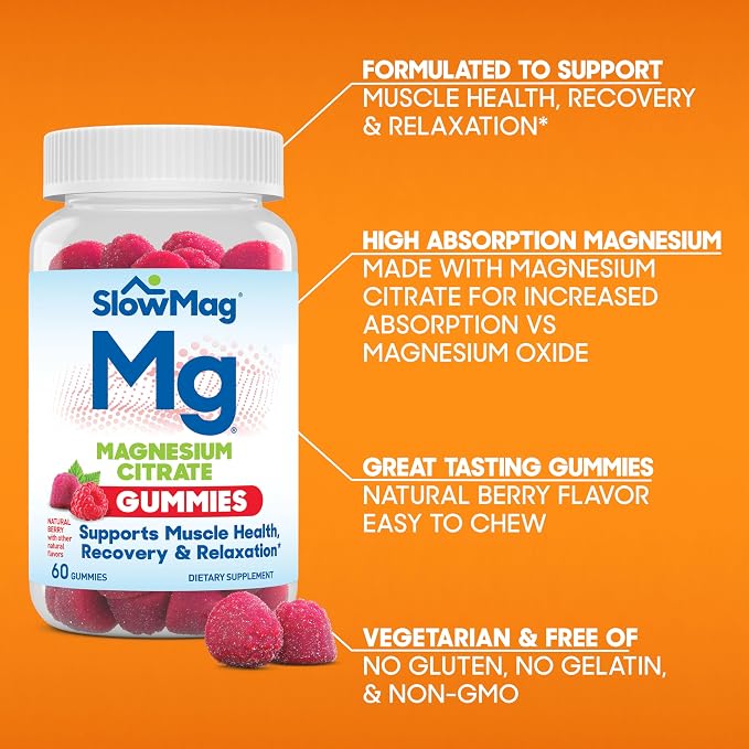 SlowMag Magnesium Citrate Gummies, Supports Muscle Health, Natural Berry Flavor - Image 5