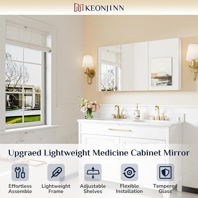 Keonjinn 48 x 26 Inch Medicine Cabinet, Assembly Required, Lightweight - Image 9