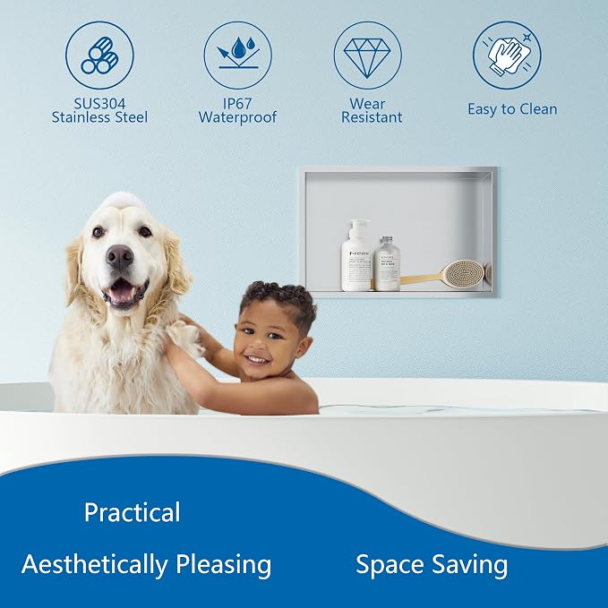 Neodrain Shower Niche, Bathroom Shelf Inner Size 18" X 12", Brushed Stainless - Image 4