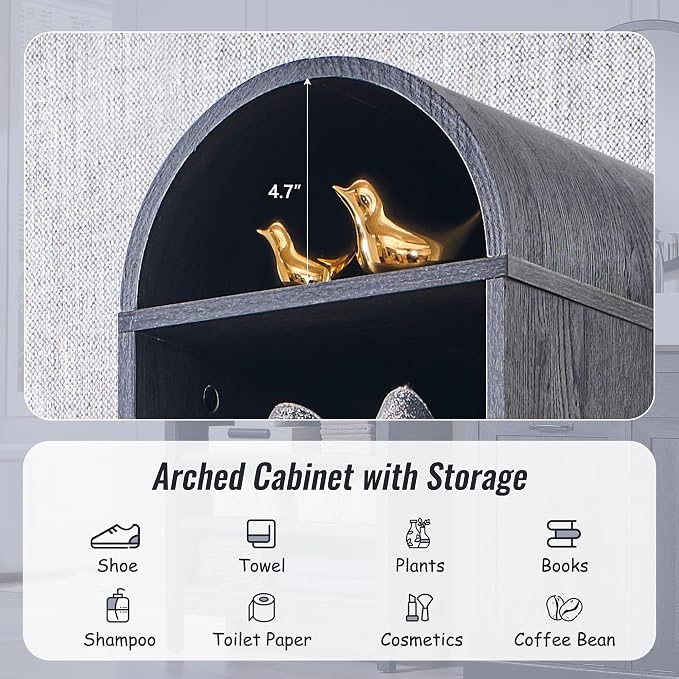 67" Tall Arched Bathroom Storage Cabinet, 8-Tier Modern Farmhouse Storage - Image 3