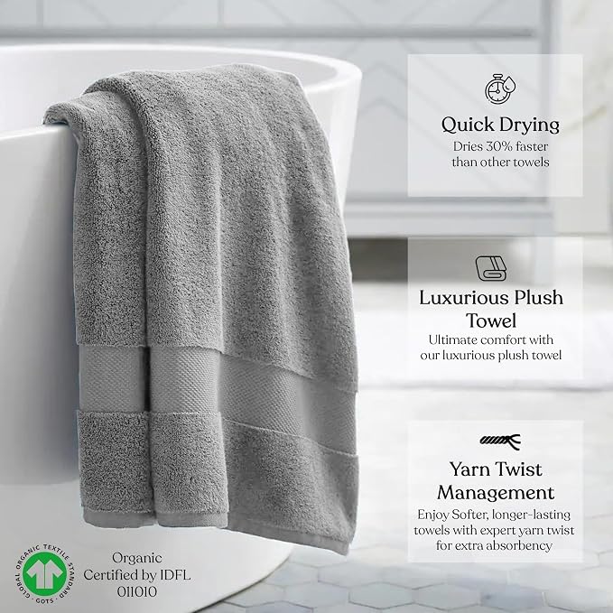 Delara 100% Organic Cotton Towels 650 GSM Plush Feather Touch Quick Dry Bath - Image 2