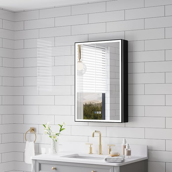 WELLFOR 20" X 30" LED Mirrored Medicine Cabinet, Medicine Cabinets - Image 4