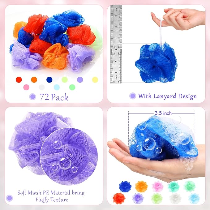 72 Pack Bath Loofah Bulk Travel Size Loofah Mini Sponge Mesh Shower Ball Body - Image 2