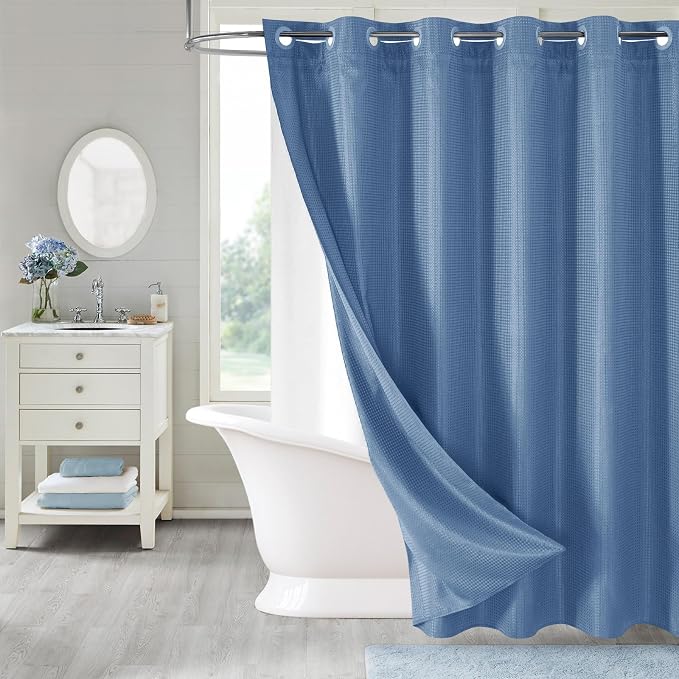 MitoVilla Blue Long Shower Curtain Liner Set 72 x 80, No Hooks Needed 80 inch by MitoVilla