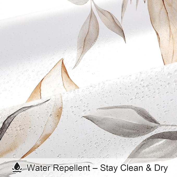 Long Boho Watercolor Floral Shower Curtain 72 x 78, Light Brown and Grey Ink - Image 5