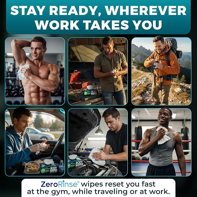 After Gym Body Wipes for Men – 200 XL No Rinse Shower Wipes + 16 Travel Bath - Image 2