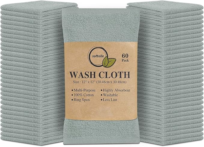 Softolle 100% Cotton Washcloths 60 Pack Soft, Highly Absorbent Washcloth by Softolle