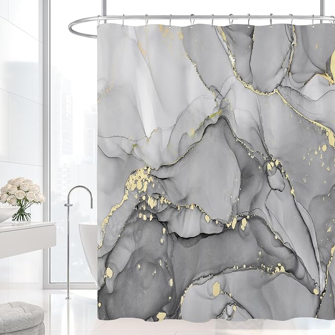 Extra Long Shower Curtain 72 x 84 Inch, Modern Luxury Art Decor Ink Texture - Image 2