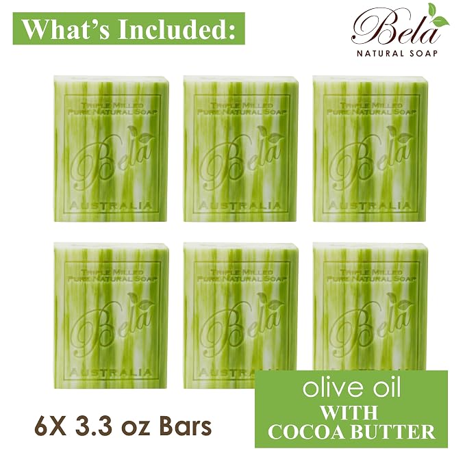 BELA Olive Oil and Cocoa Butter Soap, 3.3 OZ Pack of 6, Long Lasting French - Image 2