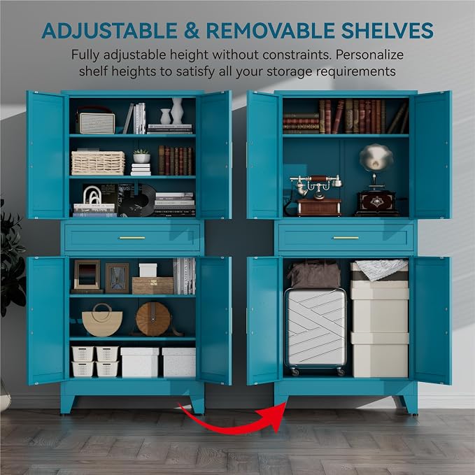 71" Tall Farmhouse Pantry Cabinet, Metal Cabinets - Image 7