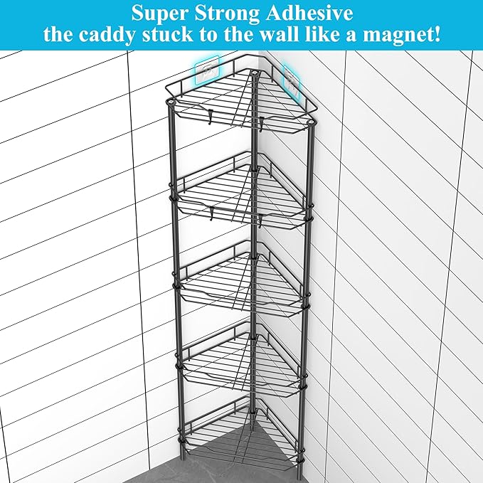5 Tier Floor Standing Corner Shower Caddy Organizer Shelf - Image 2