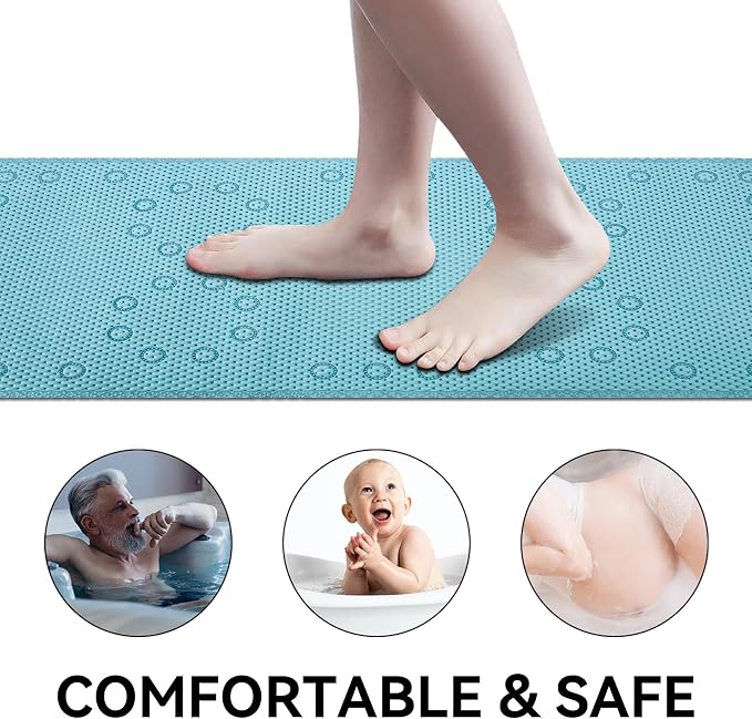 Bathtub Mat Non Slip Blue 36” X 17” Shower Mat Soft Foam Bath Mats - Image 9